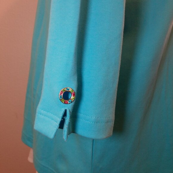 Quacker Factory Rhinestone Womens Blue 100% Cotton Embroidery Bling Size Large - Picture 5 of 11